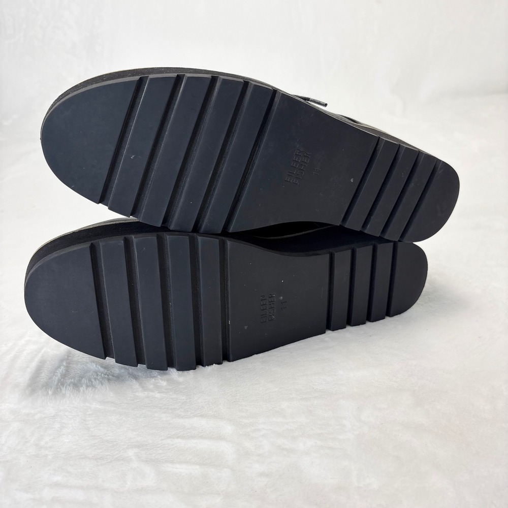 Eileen Fisher Eddy Black Leather Platform Oxford Shoes 11 Dark Academia Chunky - Picture 8 of 10